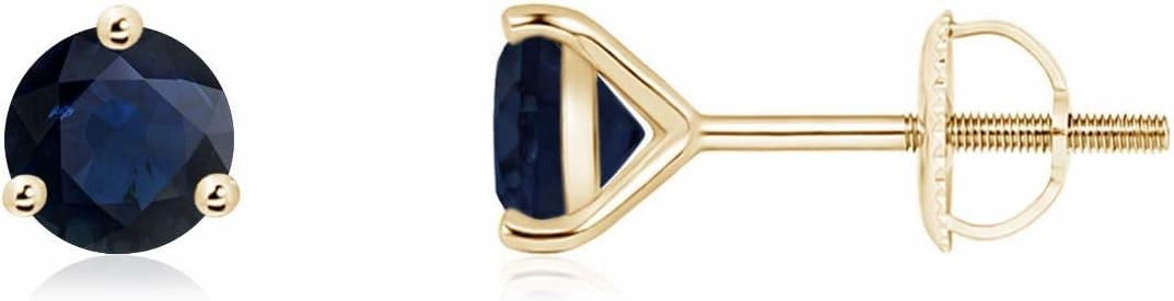 ANGARA Natural Martini-Set Round Blue Sapphire Stud Earrings in 14K Solid Gold/Platinum | September Birthstone, Birthday, Engagement, Anniversary, Wedding Jewelry Gift for Women
