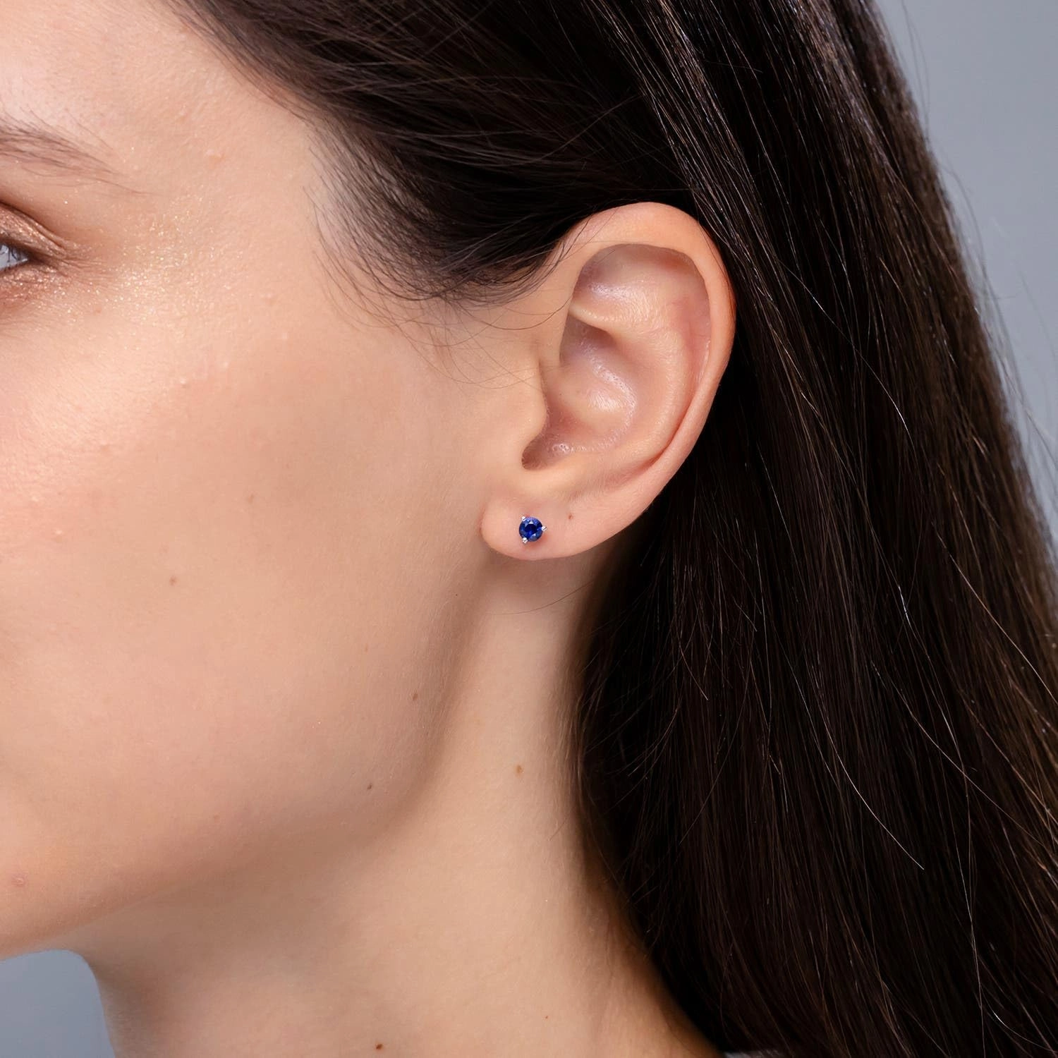 ANGARA Natural Martini-Set Round Blue Sapphire Stud Earrings in 14K Solid Gold/Platinum | September Birthstone, Birthday, Engagement, Anniversary, Wedding Jewelry Gift for Women