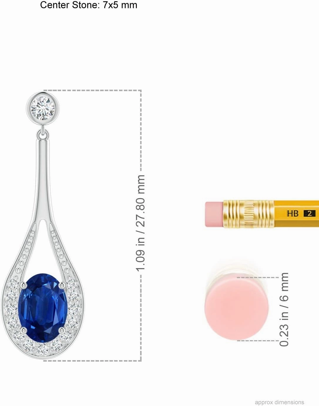 ANGARA Natural Oval Blue Sapphire Long Drop Earrings with Diamond in 14K Solid Gold/Platinum | September Birthstone, Birthday, Engagement, Anniversary, Wedding Jewelry Gift for Women