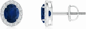 ANGARA Natural Oval Blue Sapphire Studs with Diamond Halo in 14K Solid Gold/Platinum | September Birthstone, Birthday, Engagement, Anniversary, Wedding Jewelry Gift for Women