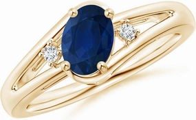 Angara Natural Prong-Set Blue Sapphire and Diamond Split Shank Engagement Ring in 14K Yellow Gold for Women (Size-7x5mm) | September Birthstone Jewelry