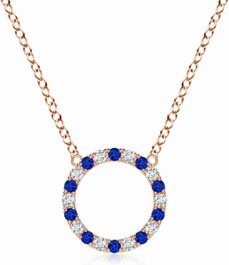 Angara Natural Sapphire and Diamond Open Circle Eternity Pendant in 14K Solid Gold/Platinum | Birthday, Engagement, Anniversary, Wedding Jewelry Gift for Women