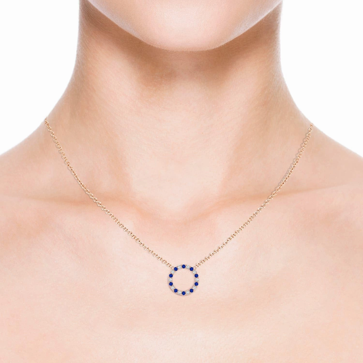 Angara Natural Sapphire and Diamond Open Circle Eternity Pendant in 14K Solid Gold/Platinum | Birthday, Engagement, Anniversary, Wedding Jewelry Gift for Women