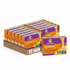 Annie's Deluxe Shells and Aged Cheddar, Pasta and Cheese Sauce, Mac and Cheese Made with Organic Pasta, Dinner Side or Snacks, 11 oz (Pack of 12)