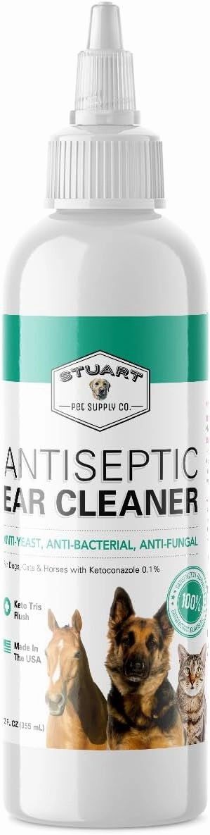 Antiseptic Cat & Dog Ear Infection Treatment - Vet Formulated for Infections, Inflammation, Itching, Discharge & Smelly Ears 100% Guaranteed 12oz.