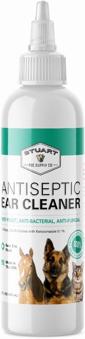 Antiseptic Cat & Dog Ear Infection Treatment - Vet Formulated for Infections, Inflammation, Itching, Discharge & Smelly Ears 100% Guaranteed 12oz.