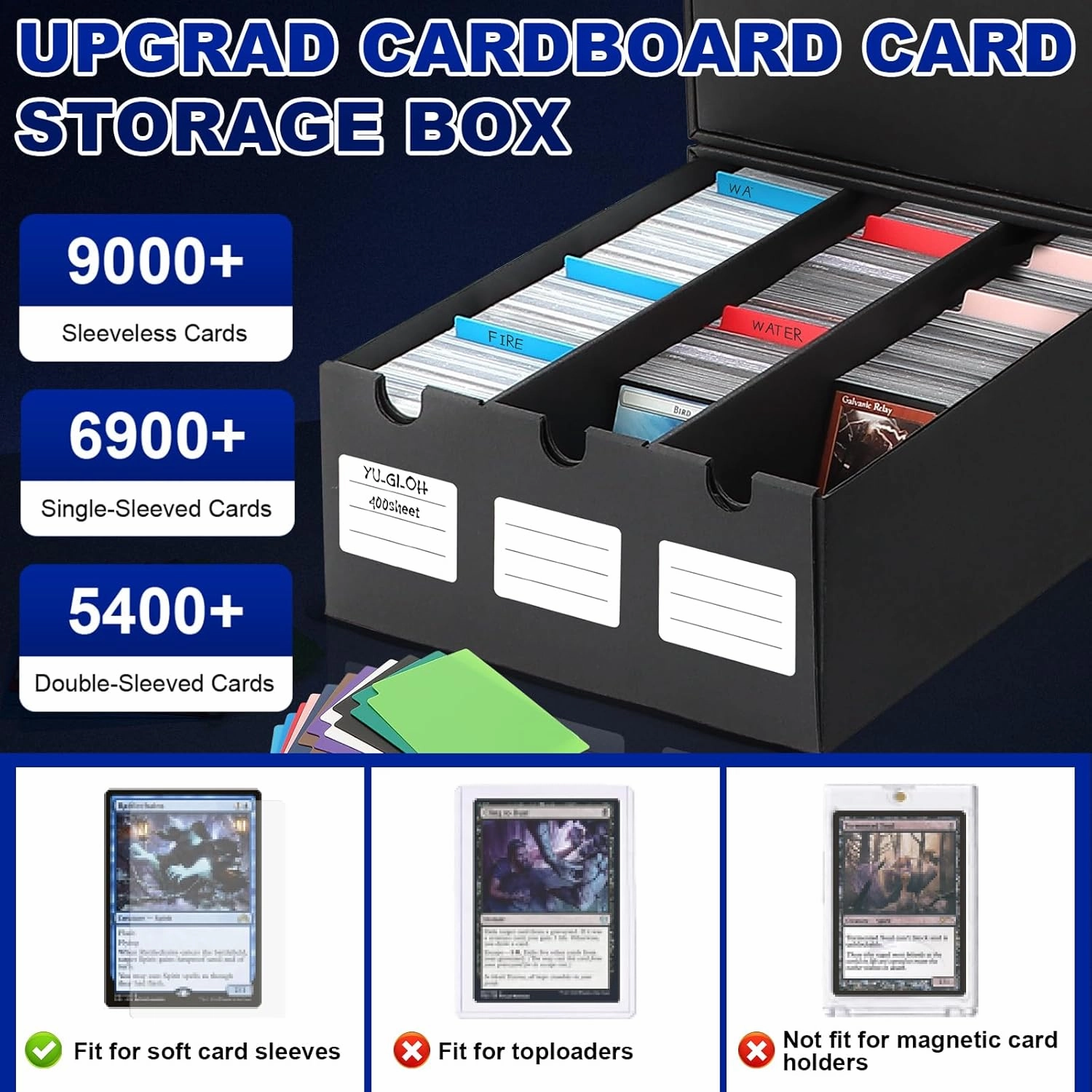 AOBOPLE Trading Card Storage Box,9000  Cardboard Cards Organizer Box with 48 Card Dividers,Labels and Tape,Card Deck Box for MTG TCG PTCG Sport Cards