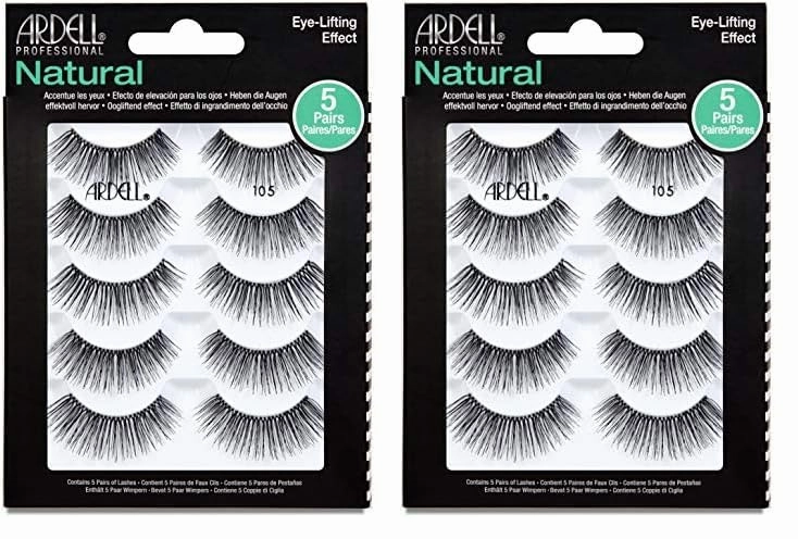 Ardell False Eyelashes Natural 105 Black, 5 pairs pack (Pack of 2)