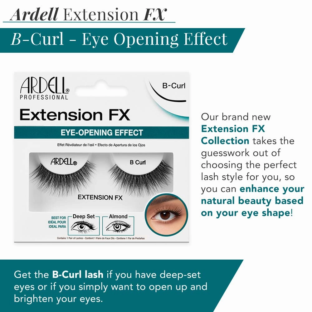 Ardell Lash Extension FX B Curl False Eyelashes, Eye-Opening Effect, Reusable Strip Lashes, 4 Pack