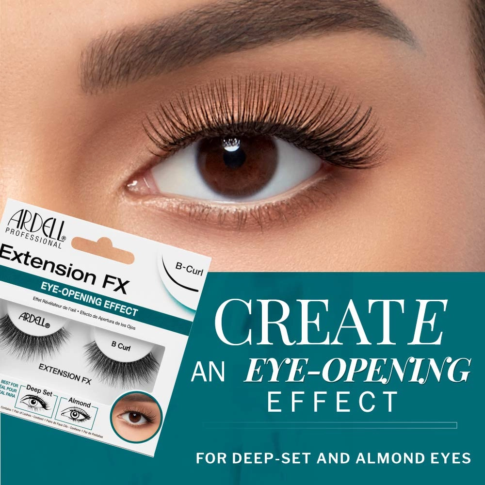 Ardell Lash Extension FX B Curl False Eyelashes, Eye-Opening Effect, Reusable Strip Lashes, 4 Pack
