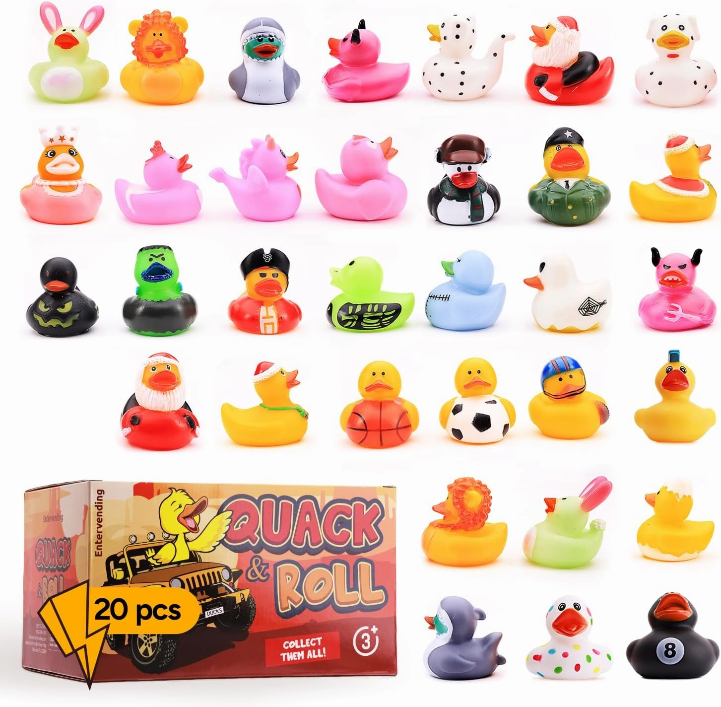 Assorted Rubber Ducks Jeep Ducks for Ducking 20pcs in Gift Box - 2" Rubber Ducks Bath Toys for Toddlers 1-3 Party Favors - Summer Beach Pool Toys Baby Shower Gifts Pinata Stuffers Prizes for Kids