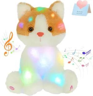 Athoinsu Light up Musical Cat Stuffed Animal LED Glowing in Dark Kitty Plush Toy with Singing Songs Birthday Children's Day Holiday Ideal Gifts for Toddlers Kids, 15''