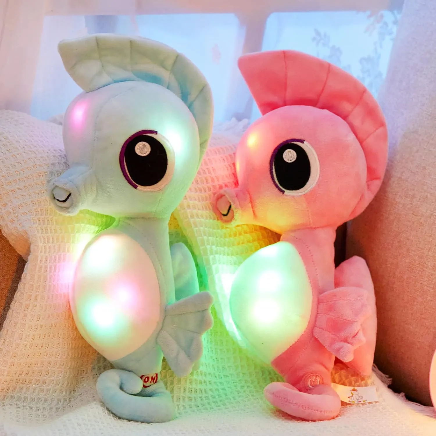 Athoinsu Light up Seahorse Stuffed Animals LED Soft Ocean Life Plush Toy with Night Light Bedtime Pal Children's Day Birthday Gifts for Toddler Kids, 8'' (Blue)