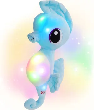 Athoinsu Light up Seahorse Stuffed Animals LED Soft Ocean Life Plush Toy with Night Light Bedtime Pal Children's Day Birthday Gifts for Toddler Kids, 8'' (Blue)