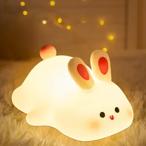 Attivolife Cute Bunny Nursery Light, Rabbit Squishy Silicone Touch Night Lamp Rechargeable, Kawaii Animal Toddler Room Decor Table Lamp, Child Girl Women Birthday Christmas Gift