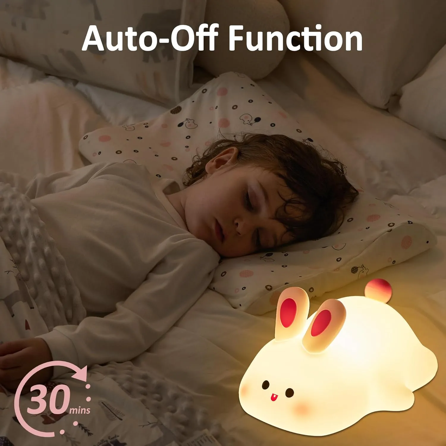 Attivolife Cute Bunny Nursery Light, Rabbit Squishy Silicone Touch Night Lamp Rechargeable, Kawaii Animal Toddler Room Decor Table Lamp, Child Girl Women Birthday Christmas Gift