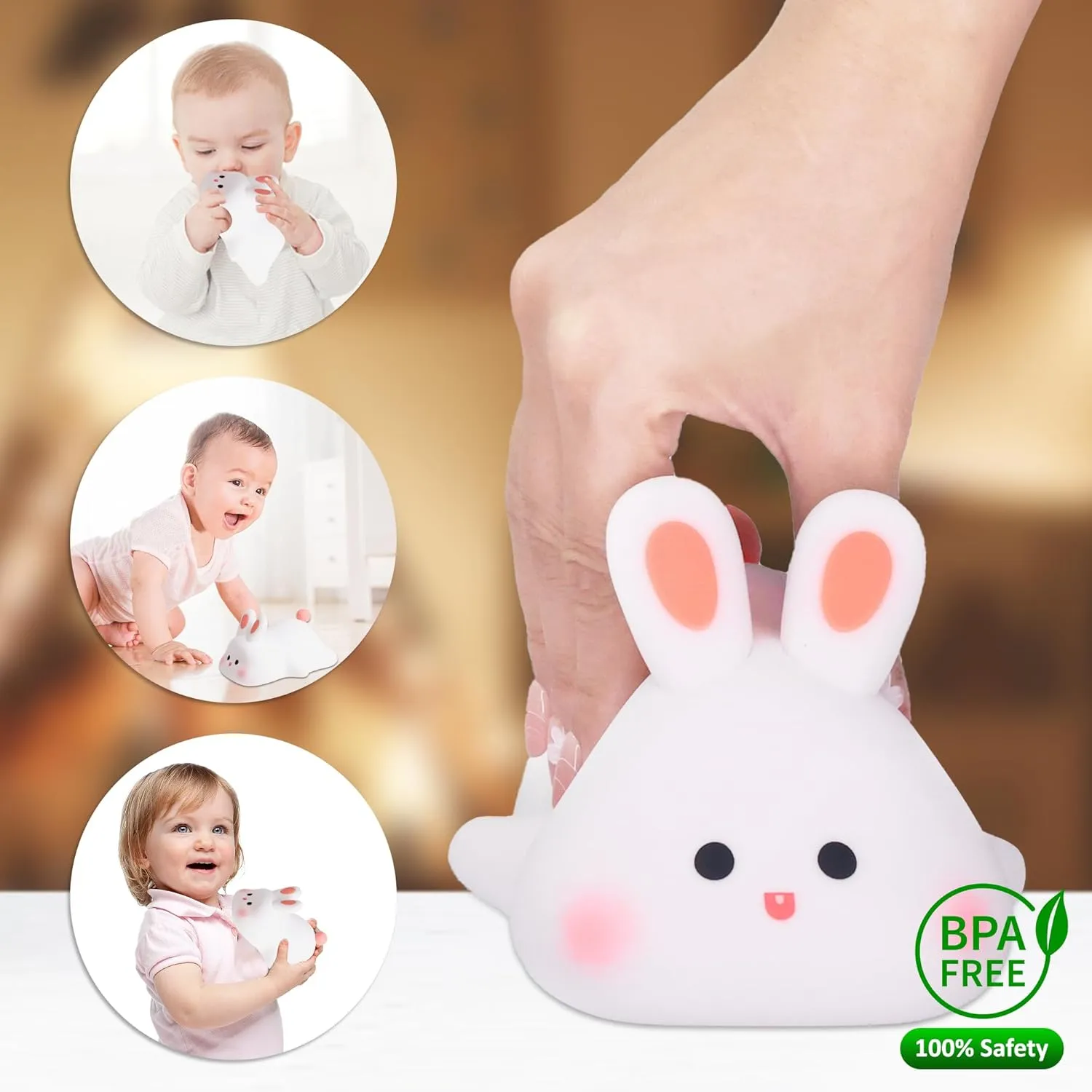 Attivolife Cute Bunny Nursery Light, Rabbit Squishy Silicone Touch Night Lamp Rechargeable, Kawaii Animal Toddler Room Decor Table Lamp, Child Girl Women Birthday Christmas Gift