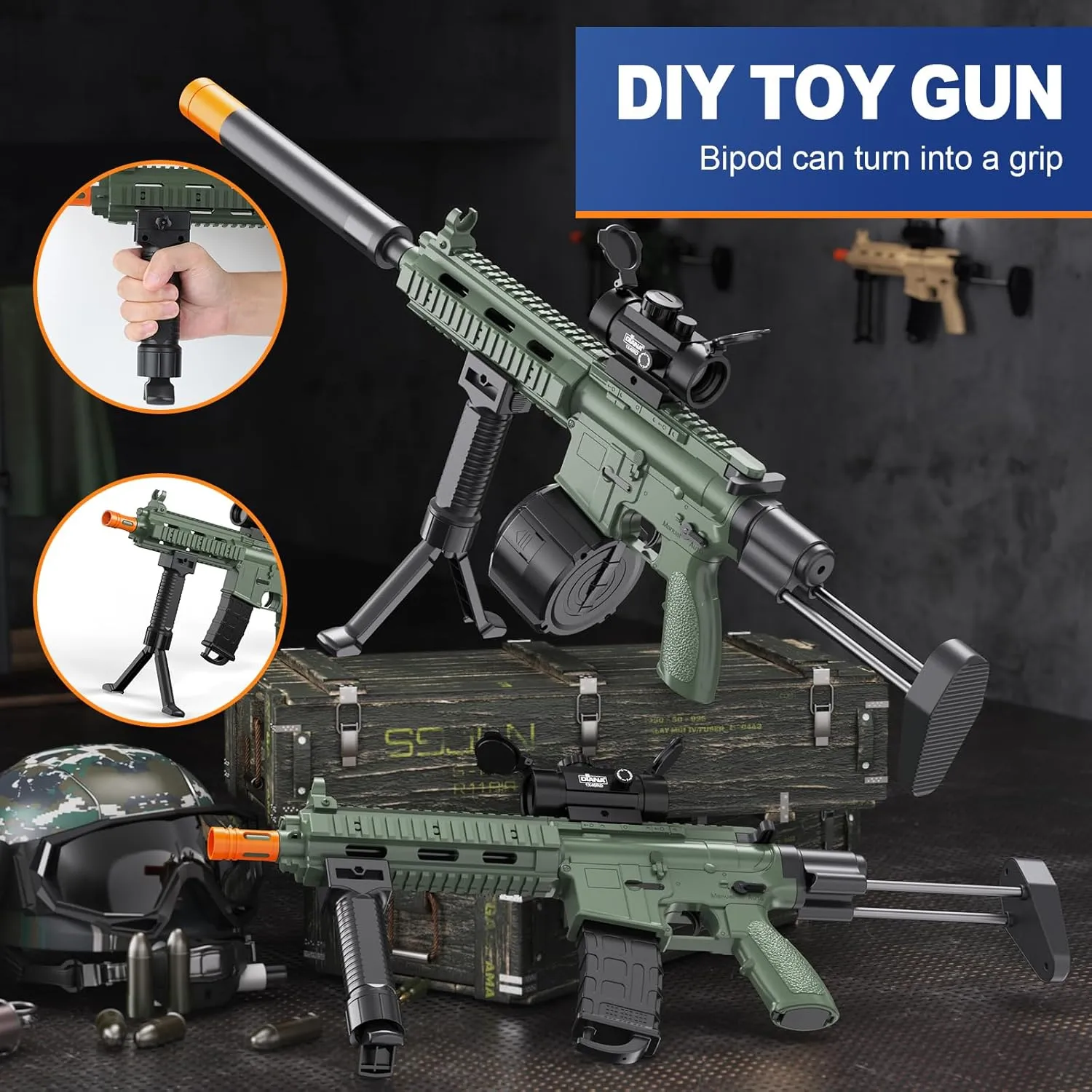 Automatic Blaster, Electric Blaster with Goggles, Shooting Games, 18  (Dark Forest)