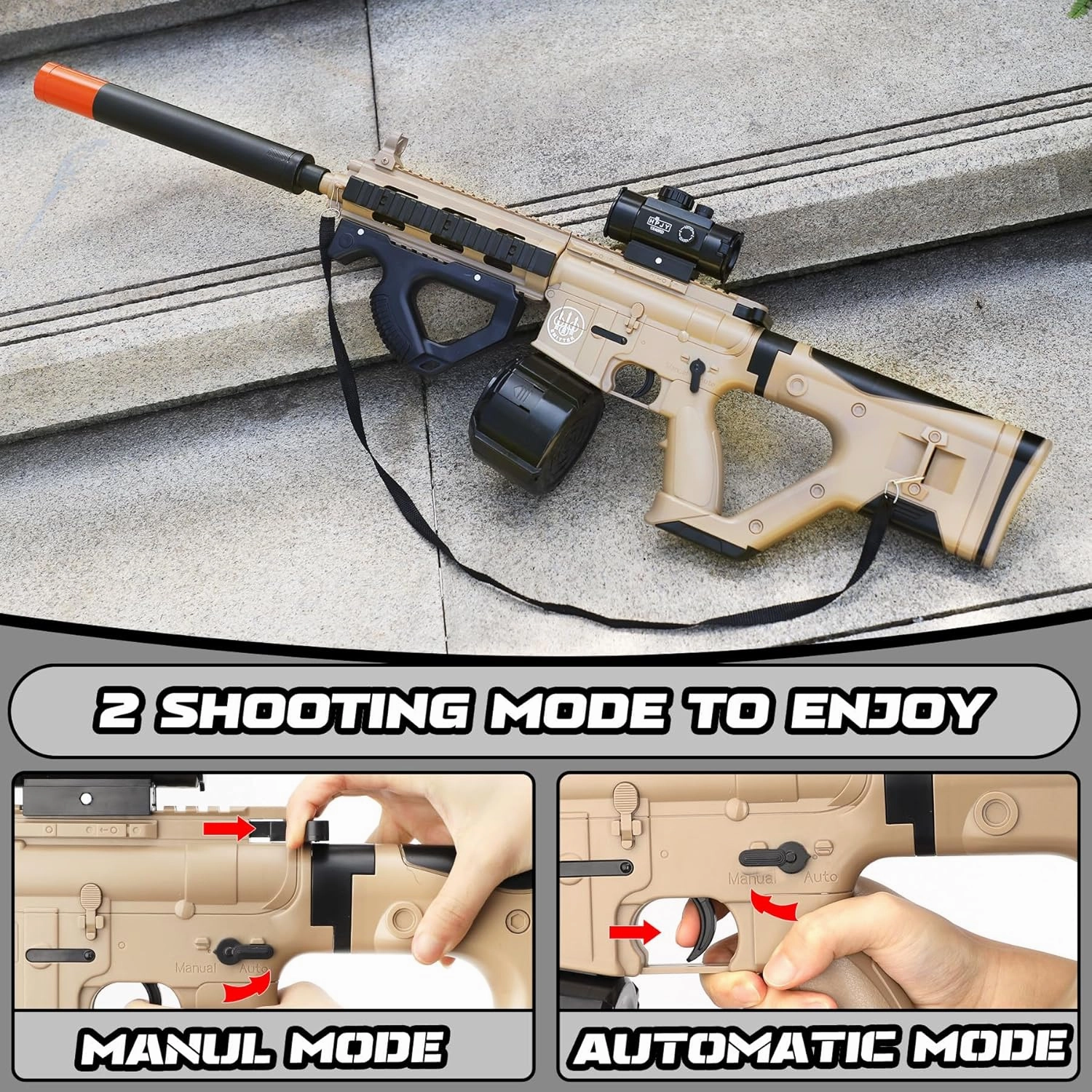 Automatic Blaster, Electric Blaster with Goggles, Toy Gun, Shooting Games, 18  (Desert Style)