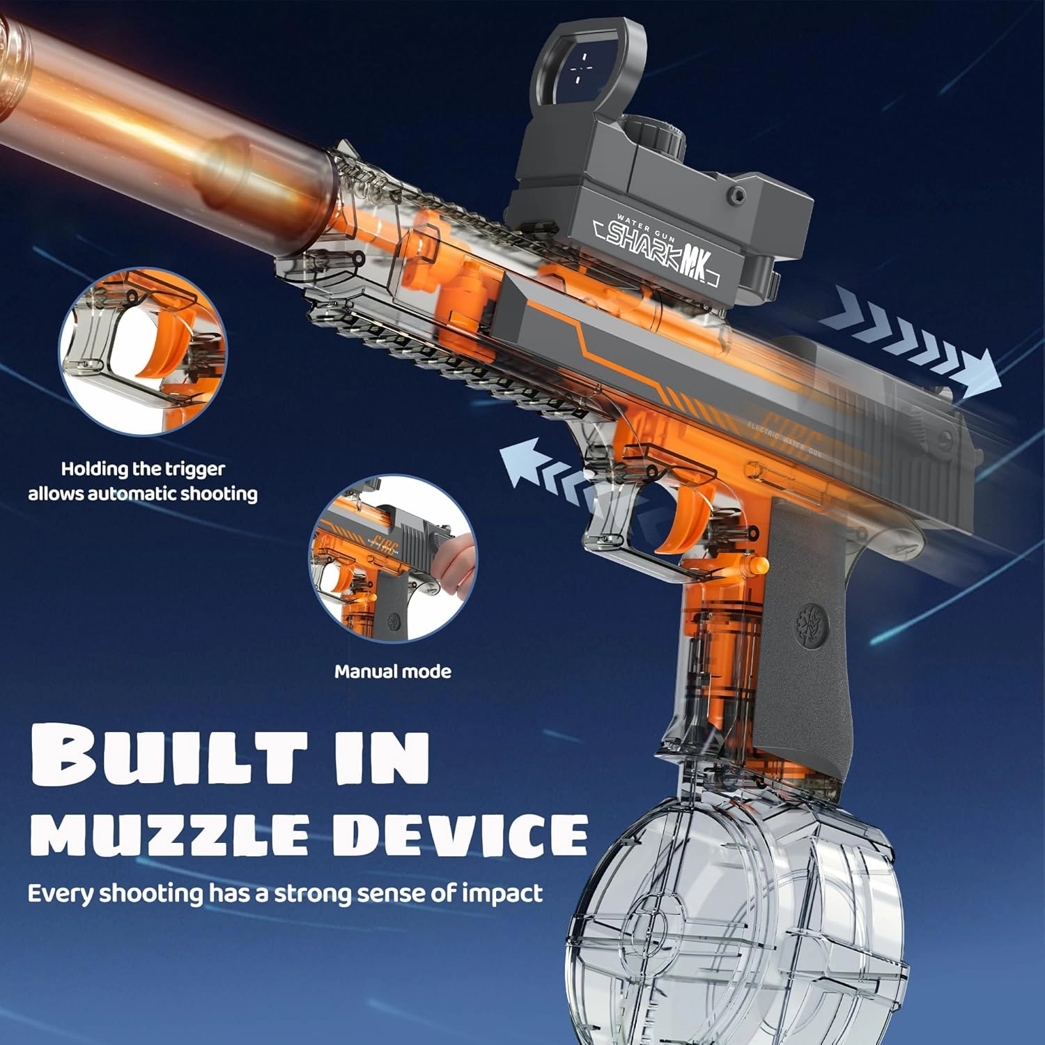 Automatic Electric Water Gun with Muzzle Flash,Powerful Squirt Guns Pistol for Adults Kids, Auto Water Blaster Pistol Outdoor Summer Toys for Pool Beach Party