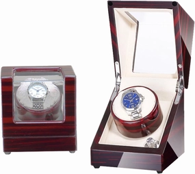 Automatic Single Watch Winder, in Wood Shell and Soft Velvet Lining, with Quiet Motor, 4 Rotation Mode Setting, Flexible Plush Pillow Fit Lady and Man Watches,Sandalwood 02