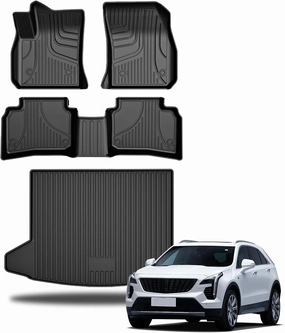 Automotive Floor Mats & Cargo Liners Trunk Set Compatible with 2019-2025 Cadillac XT4, All Weather Car Accessories Floor Liner 1st and 2nd Row Car Mat Black.