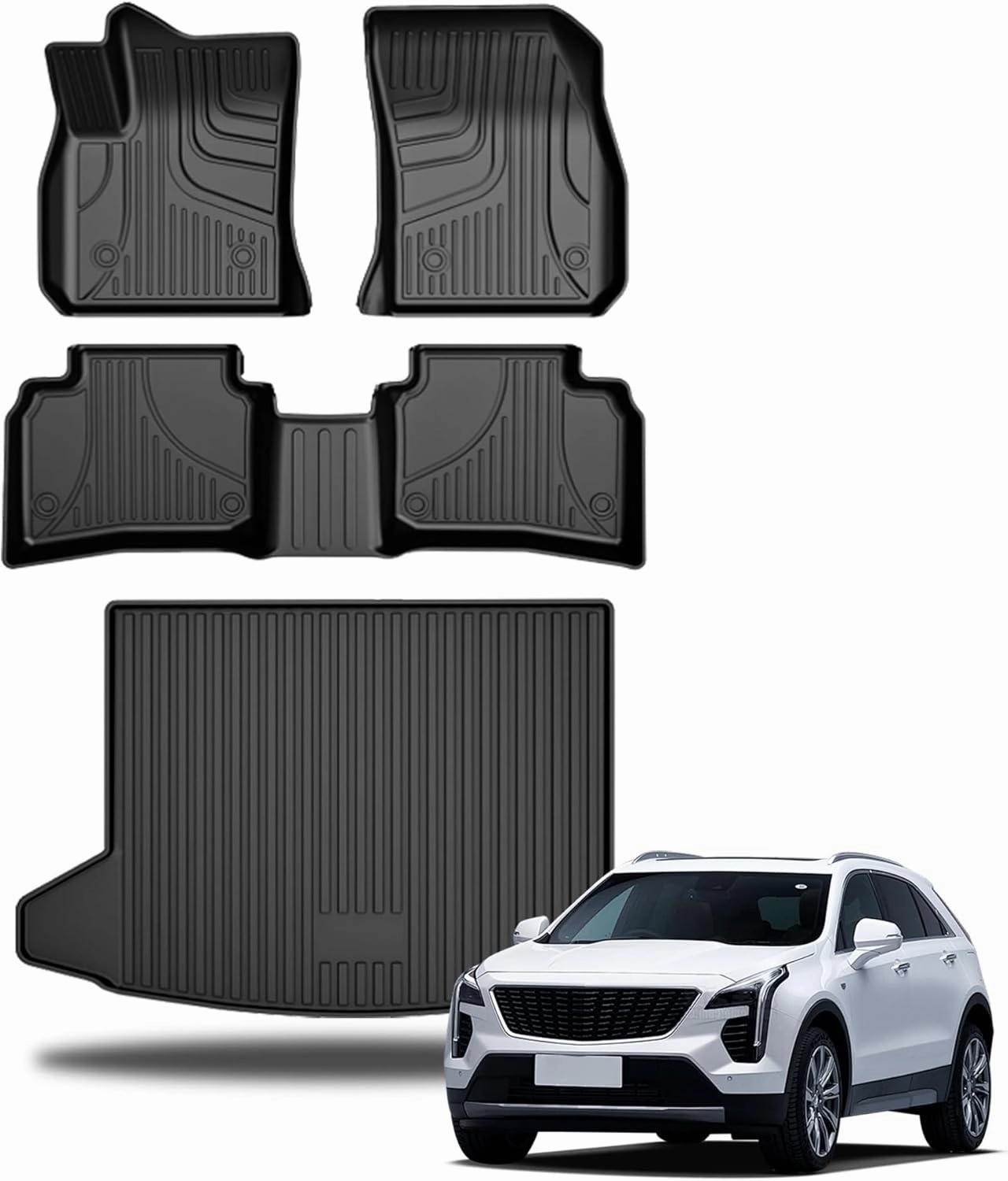 Automotive Floor Mats & Cargo Liners Trunk Set Compatible with 2019-2025 Cadillac XT4, All Weather Car Accessories Floor Liner 1st and 2nd Row Car Mat Black.