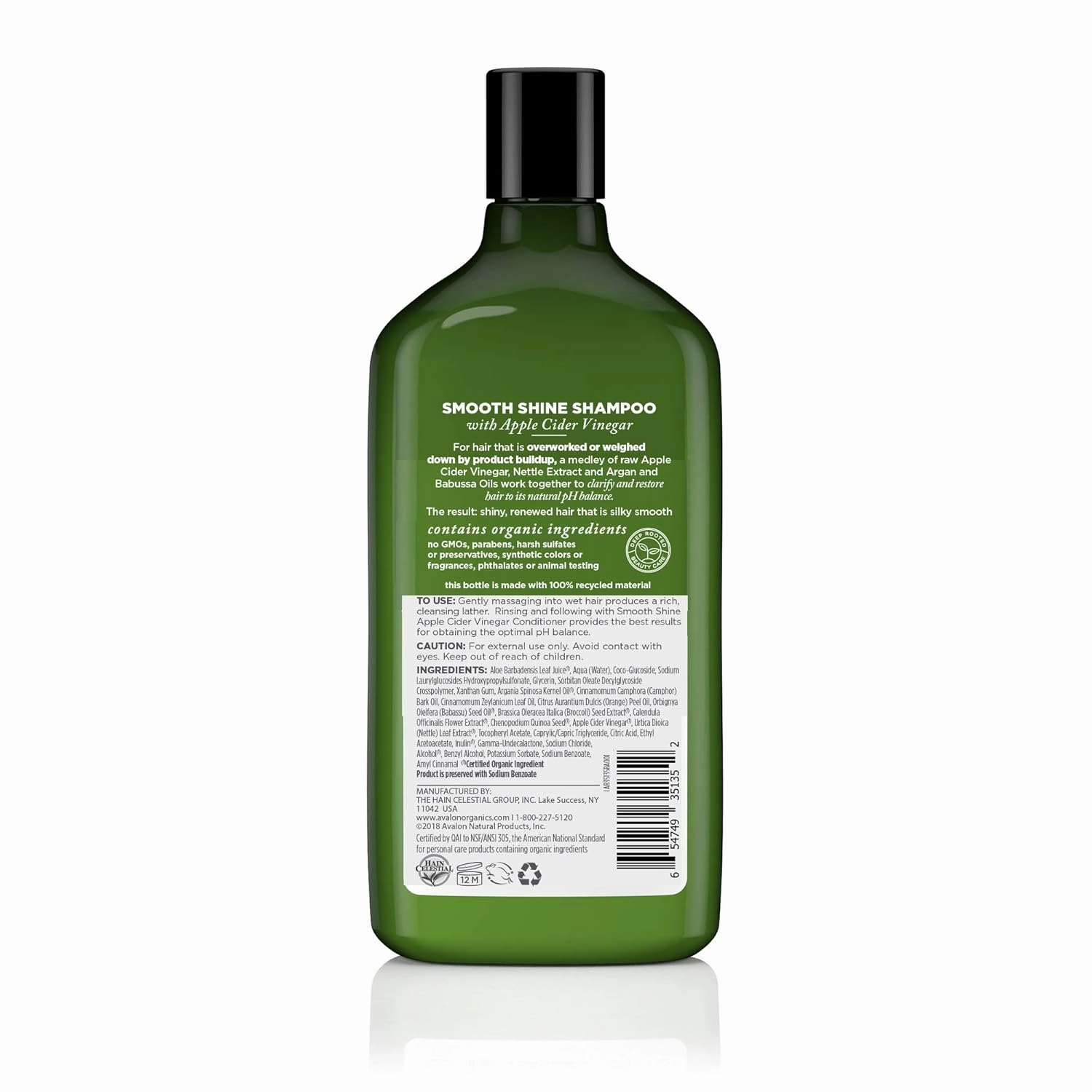 Avalon Organics Shampoo, Smooth Shine Apple Cider Vinegar, 11 Oz (Pack of 6)