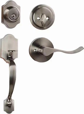Azdele Front Door Handle and Deadbolt Set, Front Door Lock Set, Exterior Door Lock Set, Front Door Handle with Single Cylinder Deadbolt for Exterior Door Reversible for Right&Left(Satin Nicke Classic)