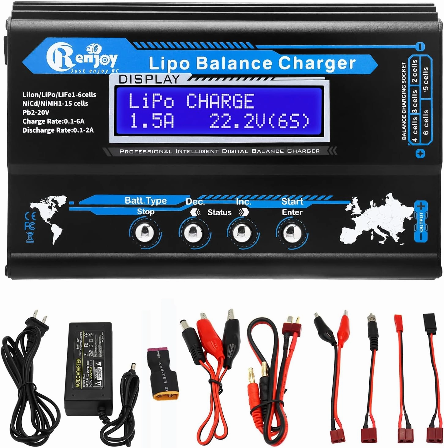 B6 Balance Charger/Discharger with Power Supply Lipo Battery Charger RC Car Battery Charger for 1S-6S LiPo Lilon Life 1S-15S NiCd NiMh Pb RC Battery