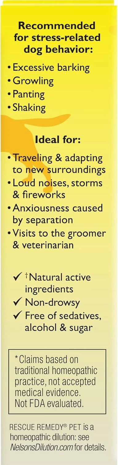 Bach RESCUE REMEDY PET for Dogs 20mL, Natural Calming Drops, Stress Relief for Dogs & Puppies, Caused by Separation, Thunder, Fireworks, Homeopathic Flower Remedy