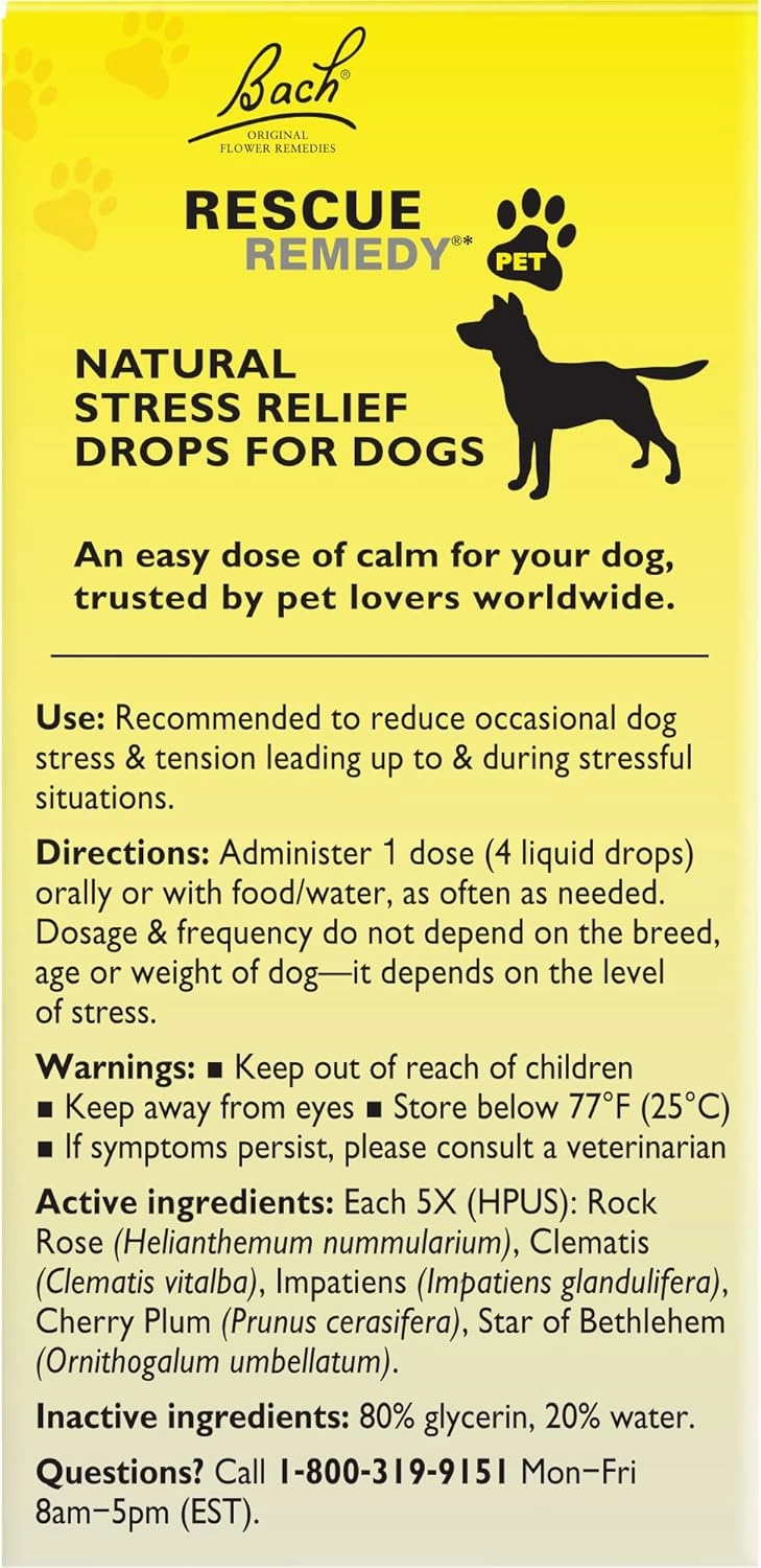 Bach RESCUE REMEDY PET for Dogs 20mL, Natural Calming Drops, Stress Relief for Dogs & Puppies, Caused by Separation, Thunder, Fireworks, Homeopathic Flower Remedy