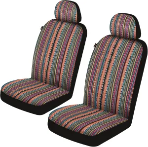 Baja Saddle Blanket Car Seat Covers Front Set, Washable Breathable Striped Woven Cloth Seat Covers for Cars, SUV, Truck,Airbag Compatible(Red-Blue)