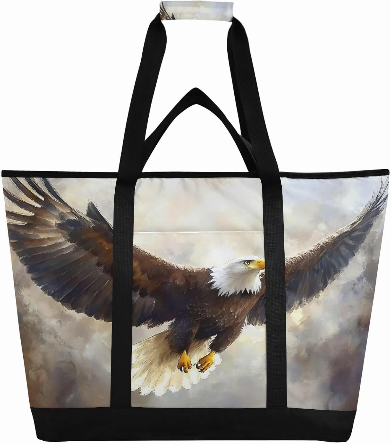 Bald Eagle Painting Reusable Insulated Lunchbox Cooler Bag, Leakproof Kitchen Grocery Bag Collapsible Portable Cooler Tote Bag for Picnic, Camping, Office, Travel