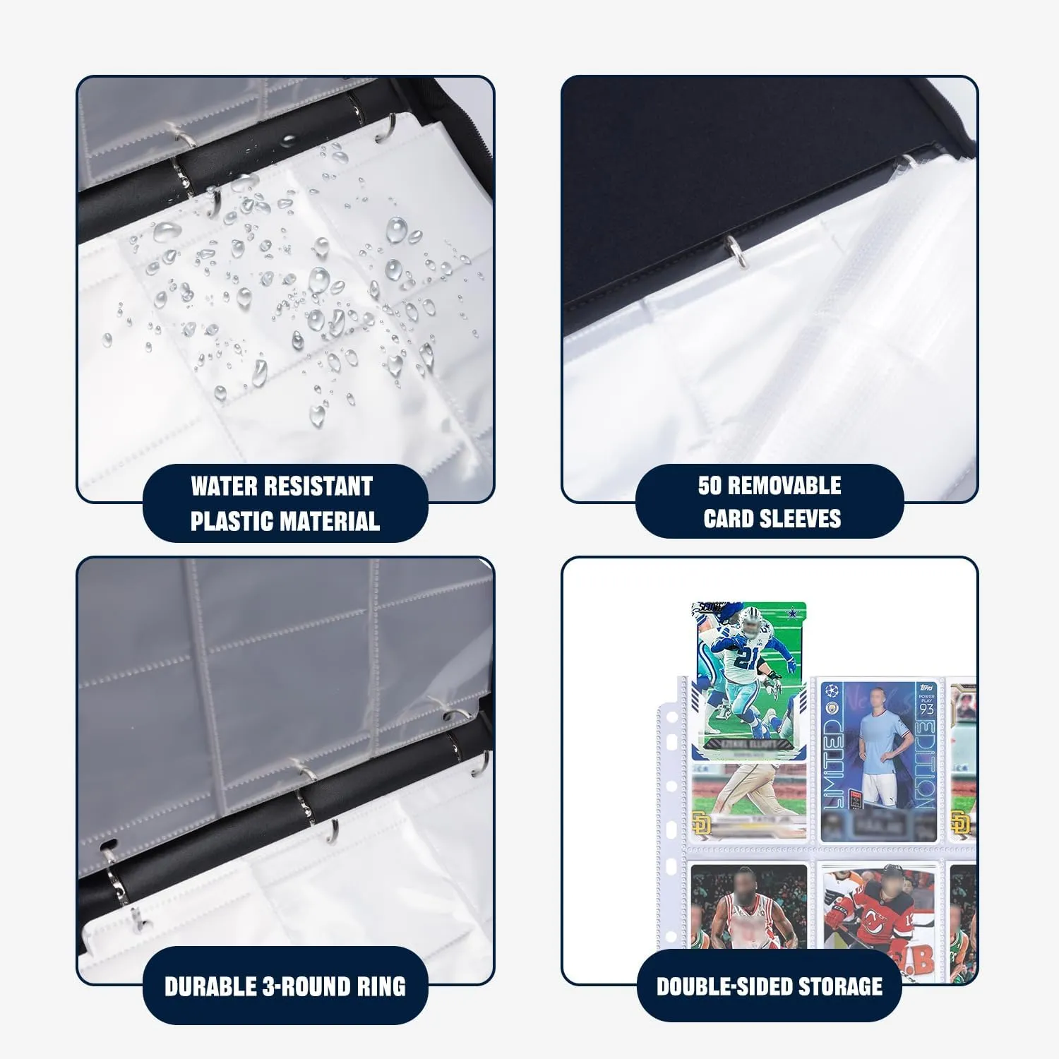Baseball Card Binder, Card Binder 900 Pockets, Sports Card Albums Fits 900 Cards with 50 Removable Sleeves, Zipper Collectible Card Holder Organizer for Trading Cards, Baseball Gifts for Boys