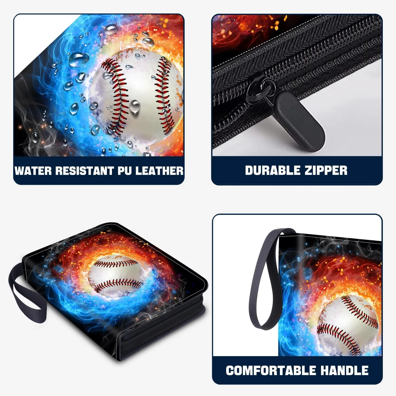 Baseball Card Binder, Card Binder 900 Pockets, Sports Card Albums Fits 900 Cards with 50 Removable Sleeves, Zipper Collectible Card Holder Organizer for Trading Cards, Baseball Gifts for Boys
