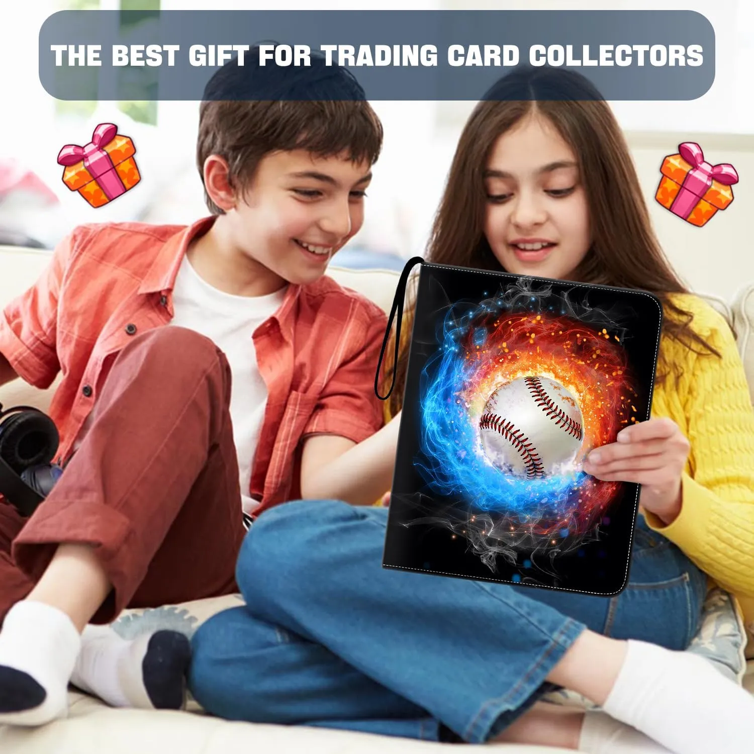 Baseball Card Binder, Card Binder 900 Pockets, Sports Card Albums Fits 900 Cards with 50 Removable Sleeves, Zipper Collectible Card Holder Organizer for Trading Cards, Baseball Gifts for Boys