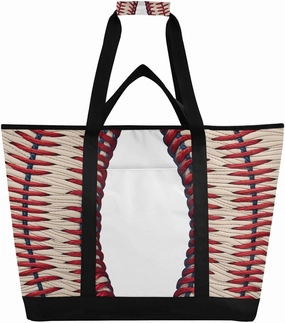 Baseball Red Stripe Reusable Insulated Lunchbox Cooler Bag, Leakproof Kitchen Grocery Bag Collapsible Portable Cooler Tote Bag for Picnic, Camping, Office, Travel