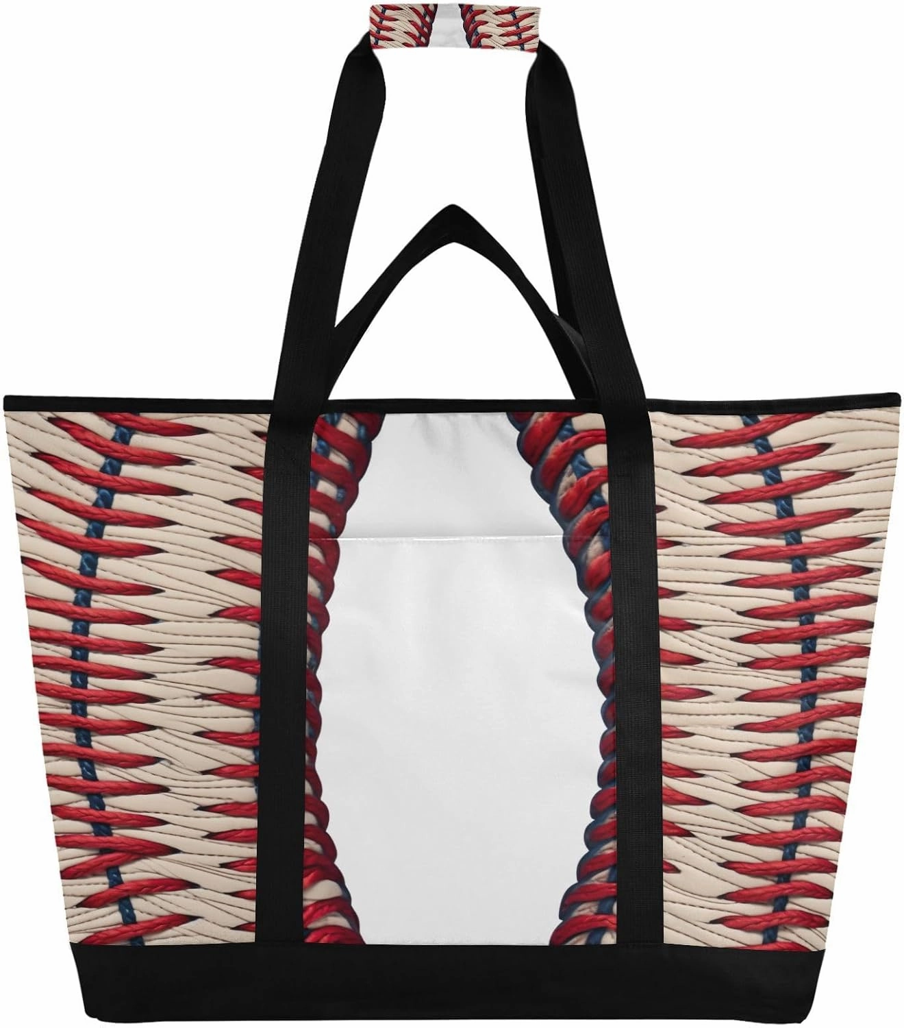 Baseball Red Stripe Reusable Insulated Lunchbox Cooler Bag, Leakproof Kitchen Grocery Bag Collapsible Portable Cooler Tote Bag for Picnic, Camping, Office, Travel