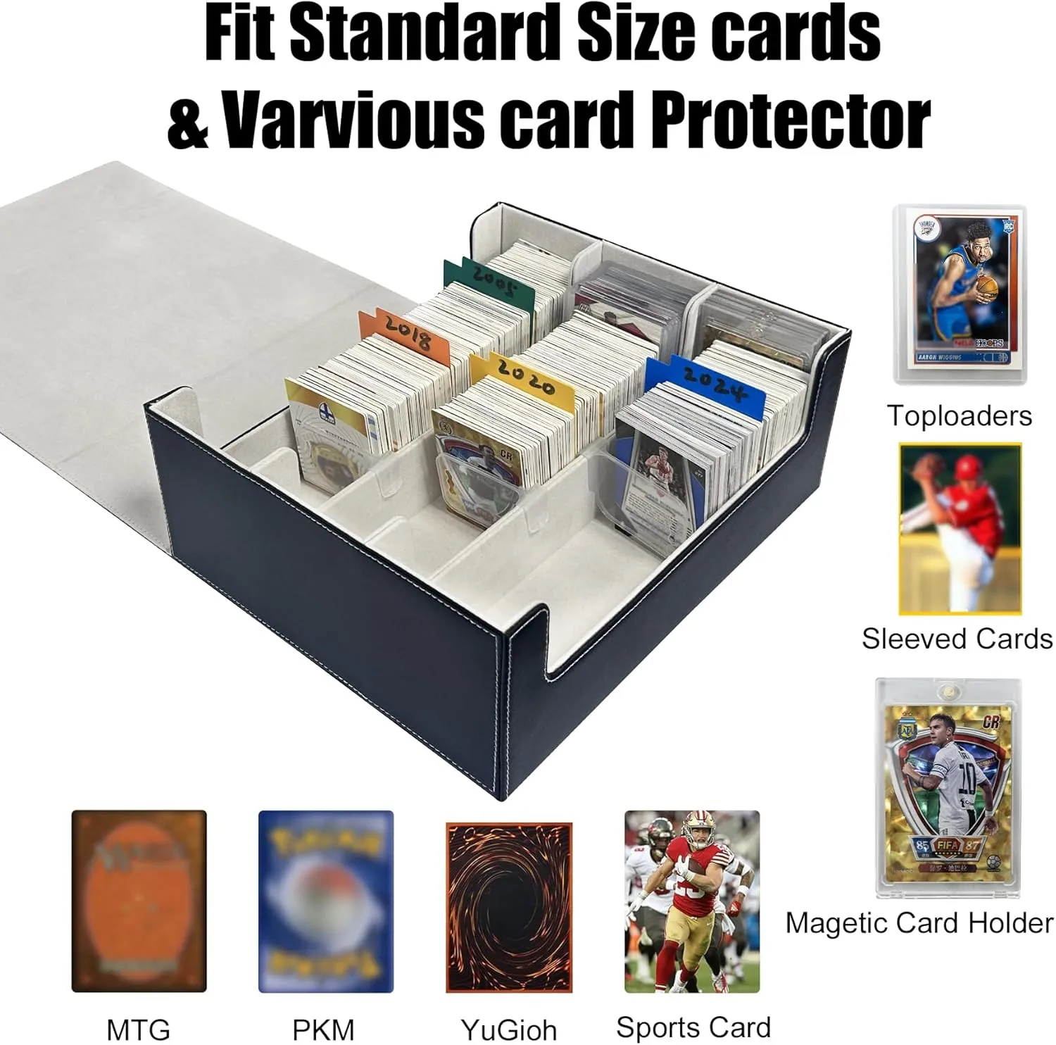 Basketball Card Deck Box for Trading Cards with 4 Supporters,1800  TCG Storage Box with 10 Colorful Dividers,Waterproof Magnetic Closure Card Deck Case Fit Magic Commander TCG Basketball Cards