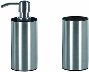 Bathroom Accessories Set - 2 Pieces - Scope Bathroom Tumbler and Soap Dispenser - Stainless Steel/Polypropylen - Elegant Classic Design - Silver