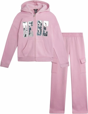bebe Girls' Sweatsuit Set - 2 Piece Soft Fleece Full Zip Up Hoodie and Cargo Pants Set for Girls (7-12)