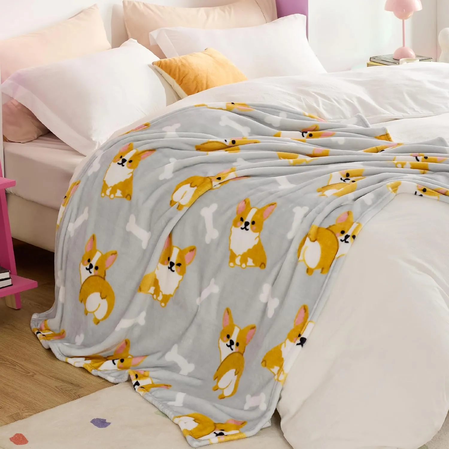 Bedsure Dog Blanket - Aesthetic Cute Corgi Fleece Throw for Girls Boys Teens Kids as Gifts, Soft, Cozy and Plush Animal Pattern Blankets for Couch Sofa Bed Camping, 50x60