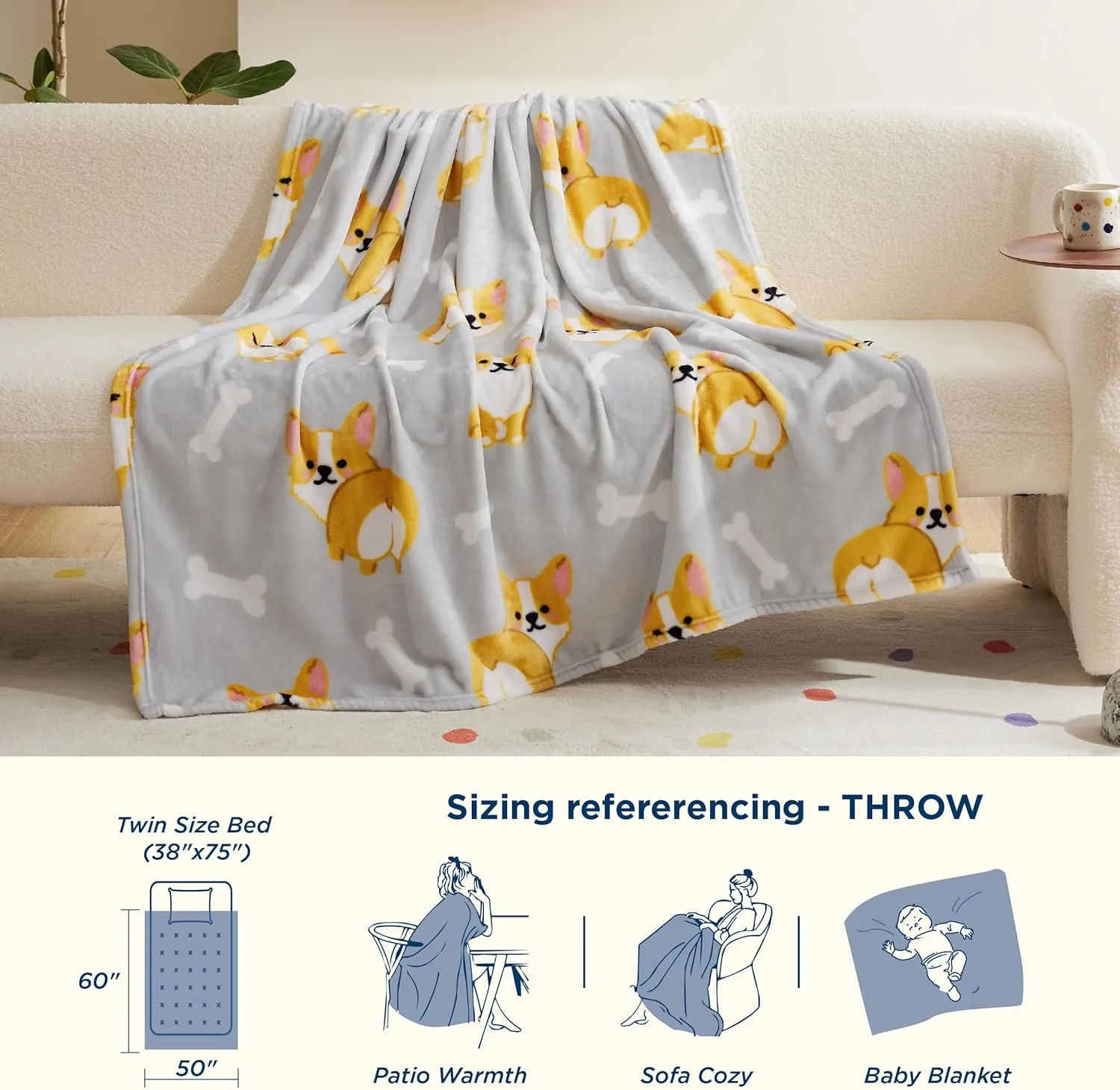 Bedsure Dog Blanket - Aesthetic Cute Corgi Fleece Throw for Girls Boys Teens Kids as Gifts, Soft, Cozy and Plush Animal Pattern Blankets for Couch Sofa Bed Camping, 50x60