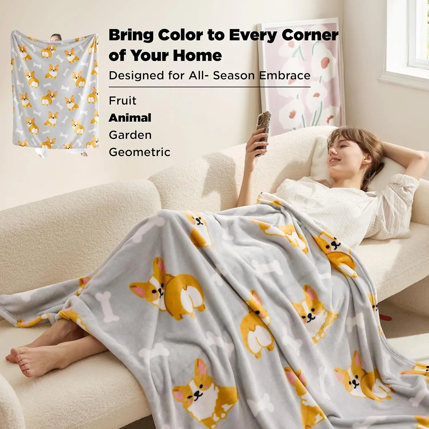 Bedsure Dog Blanket - Aesthetic Cute Corgi Fleece Throw for Girls Boys Teens Kids as Gifts, Soft, Cozy and Plush Animal Pattern Blankets for Couch Sofa Bed Camping, 50x60