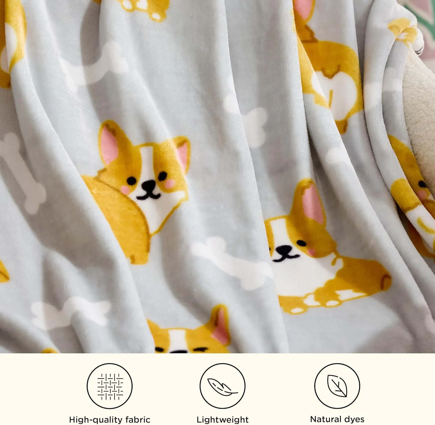 Bedsure Dog Blanket - Aesthetic Cute Corgi Fleece Throw for Girls Boys Teens Kids as Gifts, Soft, Cozy and Plush Animal Pattern Blankets for Couch Sofa Bed Camping, 50x60