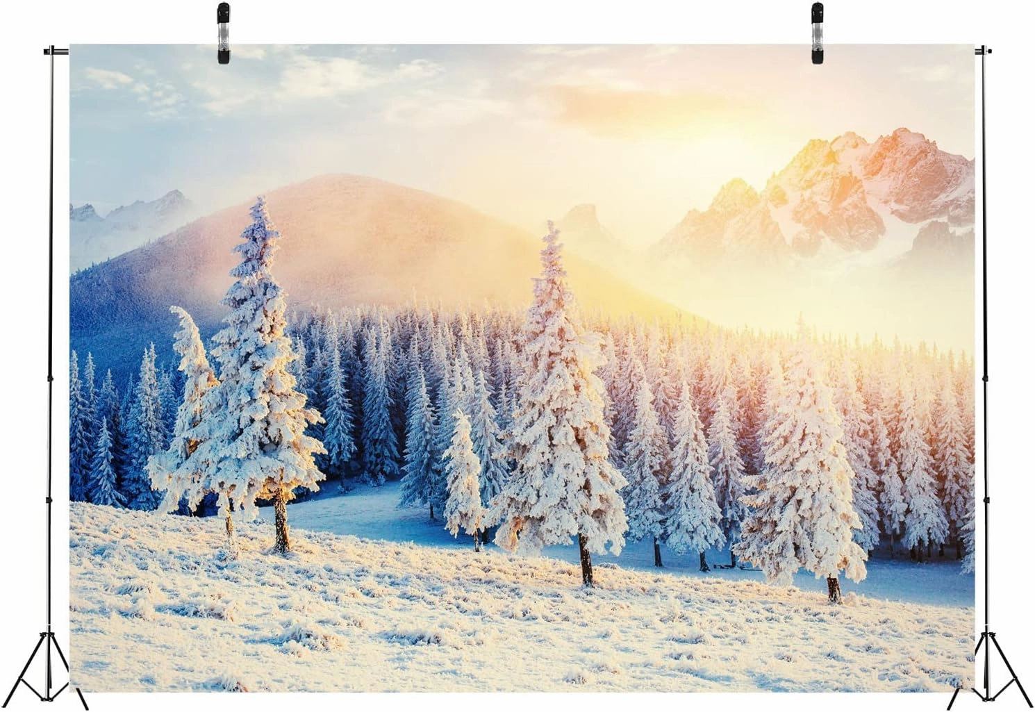 BELECO 10x6.5ft Fabric Christmas Winter Backdrop Frozen Crystal Ice and Snow World Photography Background for Kids Fairy Tale Xmas Eve Birthday Party Decor Photo Booth Studio Props