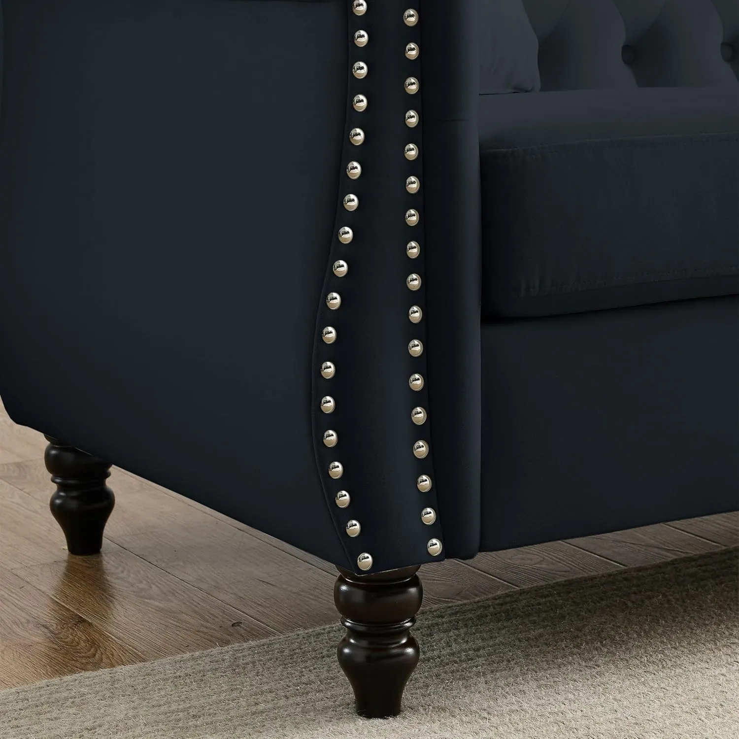 Bellemave 2 Piece Chesterfield Sofa Set for 6, 3 Seater   3 Seater Sofa Set, Velvet Upholstered Tufted Couch Set, 80" Couch and Couch Set with Nailhead & Rolled Arms & Pillows for Living Room (Black)