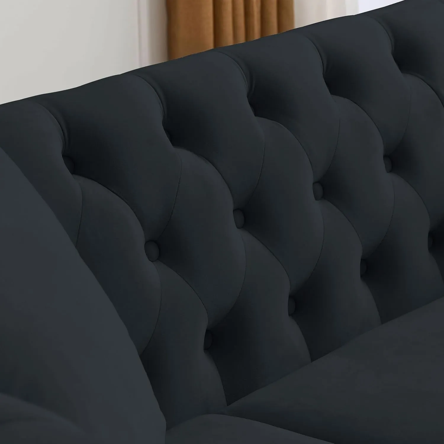 Bellemave 2 Piece Chesterfield Sofa Set for 6, 3 Seater   3 Seater Sofa Set, Velvet Upholstered Tufted Couch Set, 80" Couch and Couch Set with Nailhead & Rolled Arms & Pillows for Living Room (Black)