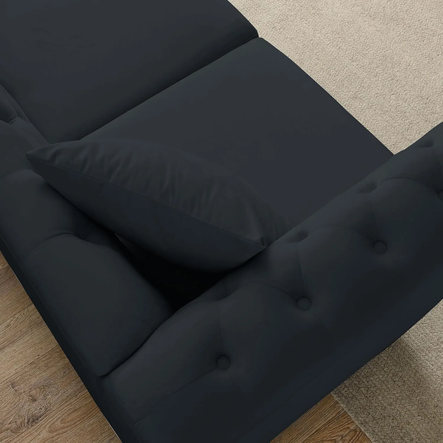 Bellemave 2 Piece Chesterfield Sofa Set for 6, 3 Seater   3 Seater Sofa Set, Velvet Upholstered Tufted Couch Set, 80" Couch and Couch Set with Nailhead & Rolled Arms & Pillows for Living Room (Black)